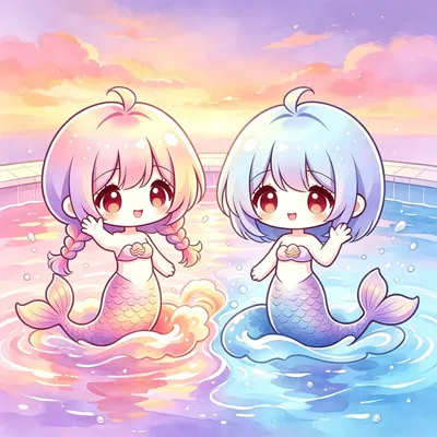 「哇，我们的浪花合体啦！」——蓝波纹遇上晚霞浪花